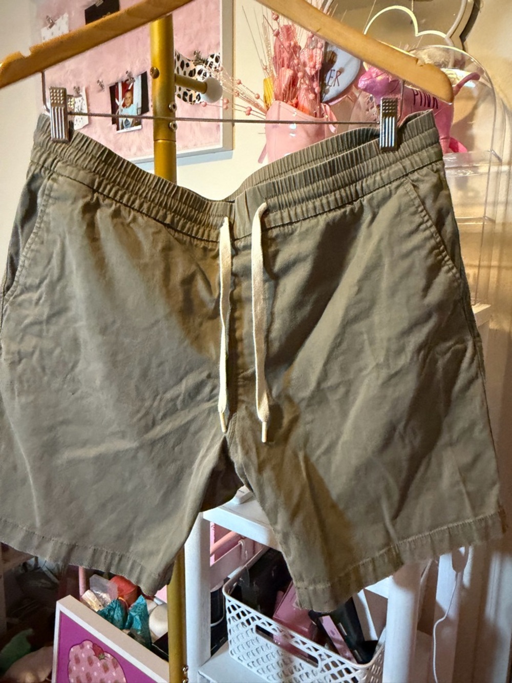 Express Olive Drawstring Hybrid Shorts